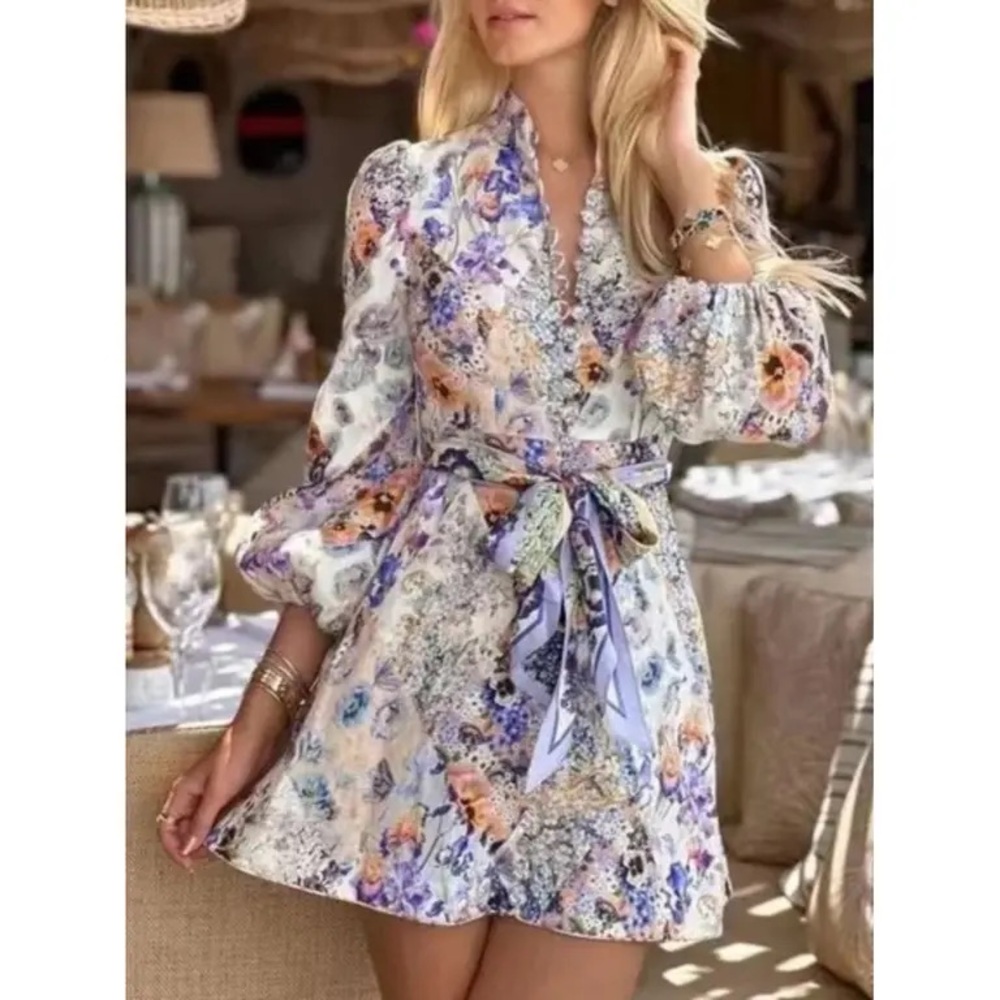 Zimmermann Purple and White Floral Linen mini dress - size 0 (US 2/4)